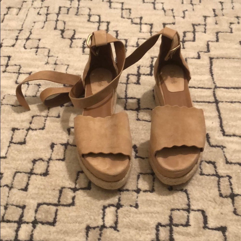Chloe Suède camel wraparound platform sandal